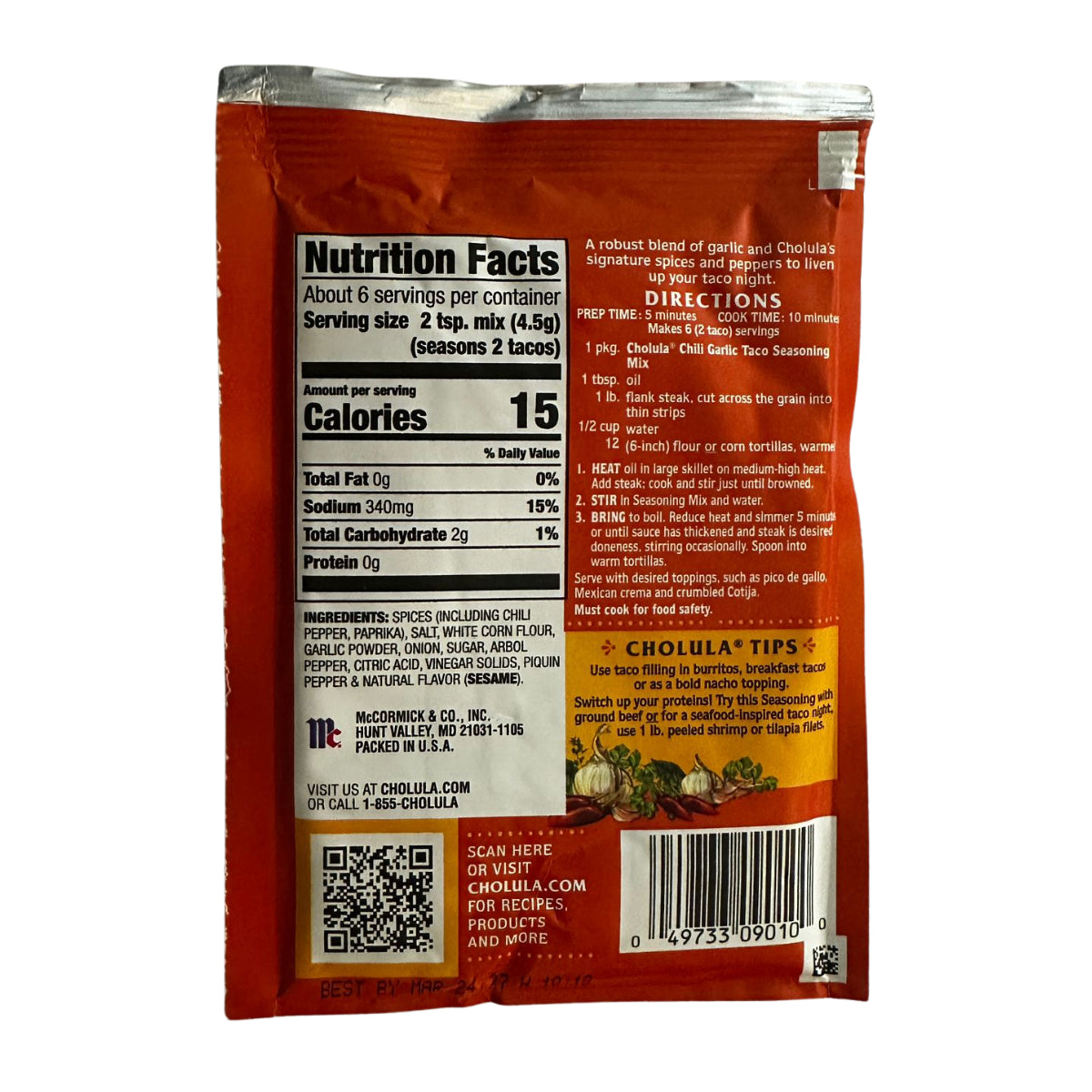 Cholula mix pentru taco cu chili si usturoi, usor picant, 28g