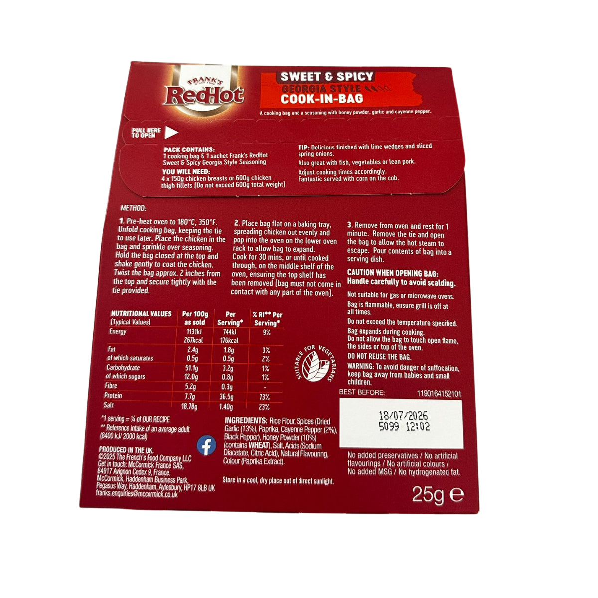 Condiment pentru gatit în punga – Frank’s Sweet & Spicy Georgia Style (25g)