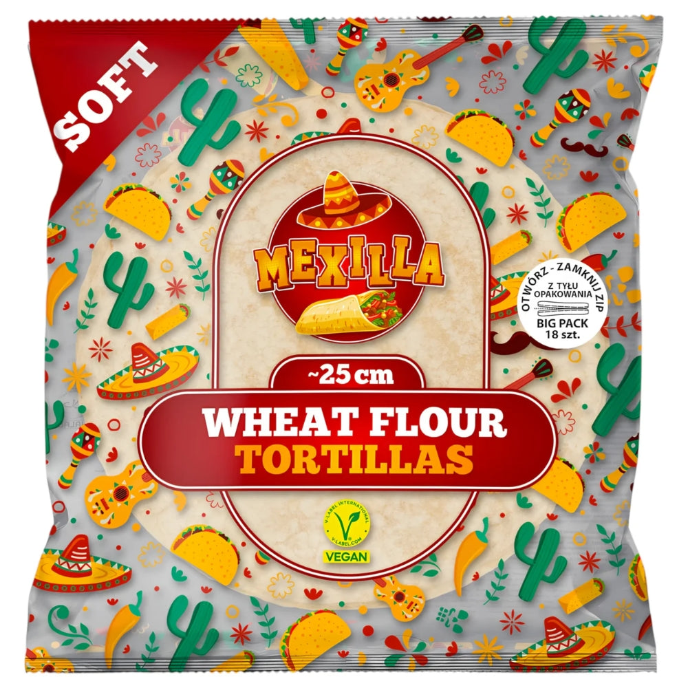 Tortilla din faina de grau Mexilla 25 cm - 18 bucati x 60 g