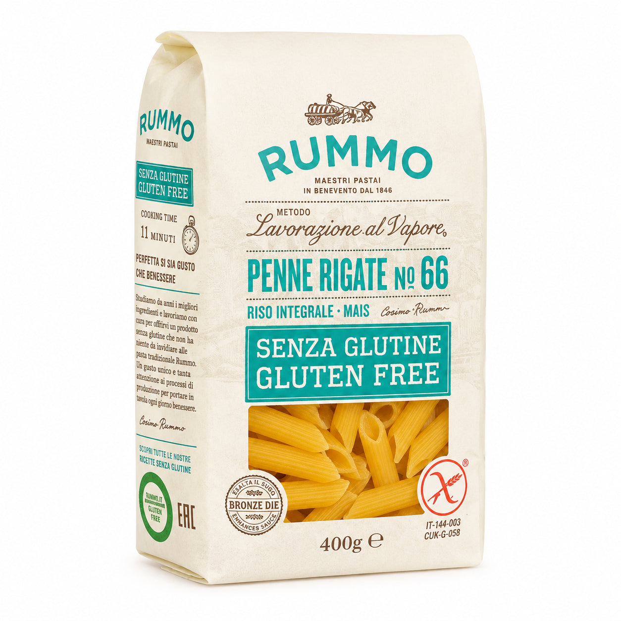 Paste Penne rigate nr. 66 fara gluten 400g - Rummo