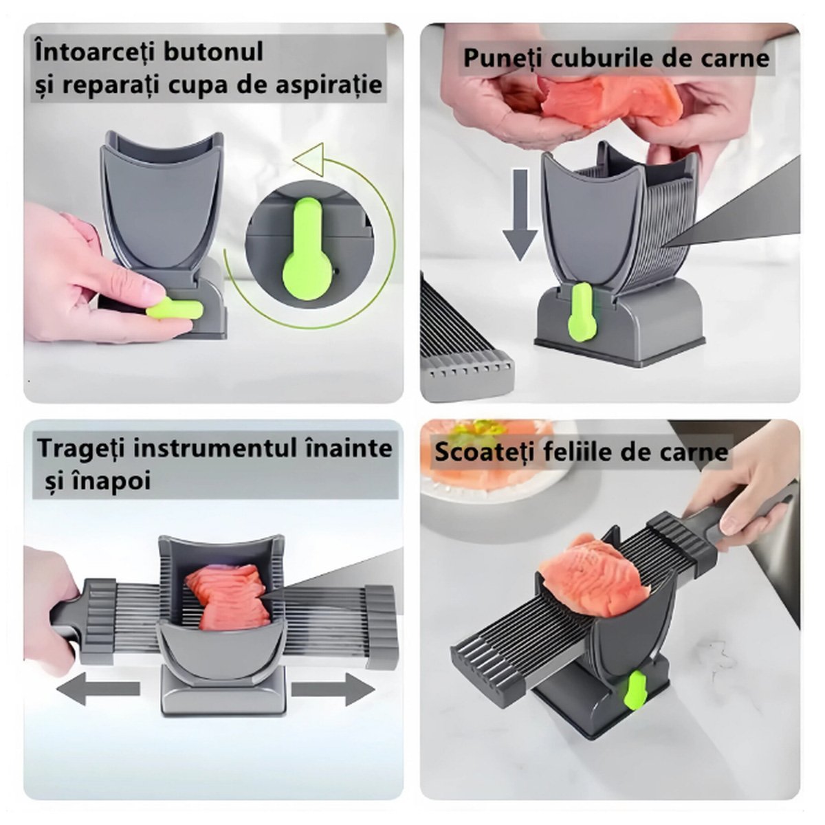 Feliator manual pentru carne cu 17 lame inox - taiere felii, fasii si cuburi 2/4 mm