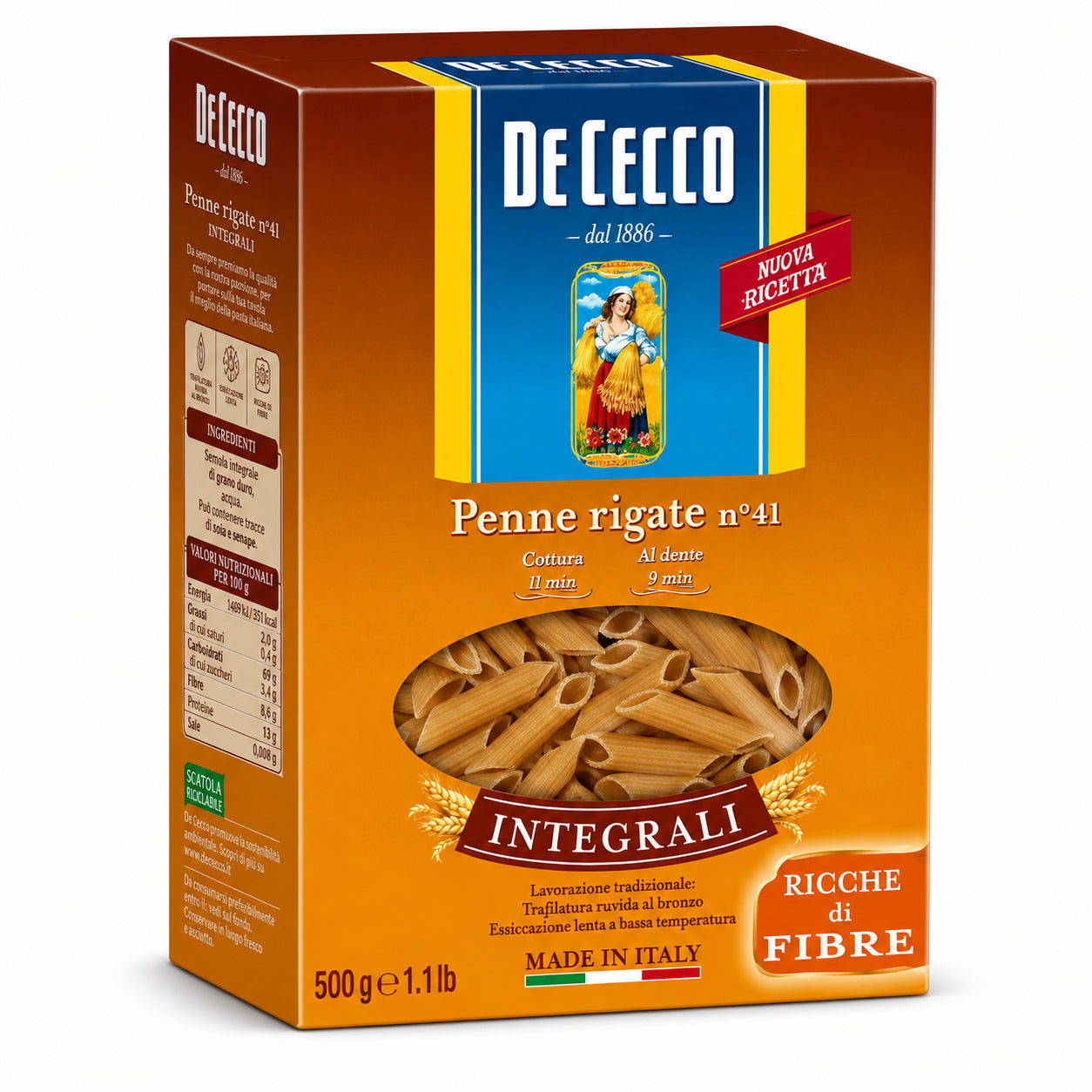 Paste Penne rigate integrale nr. 41 500g - De Cecco