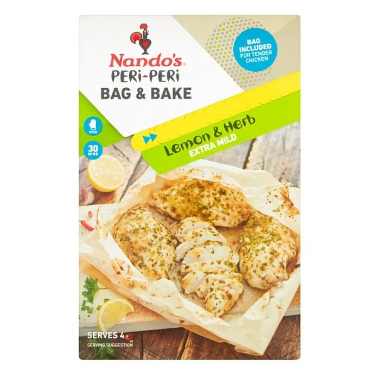 Nando’s Bag & Bake Lemon & Herb 20g – Condiment Extra Mild cu punga pentru cuptor, 4 portii